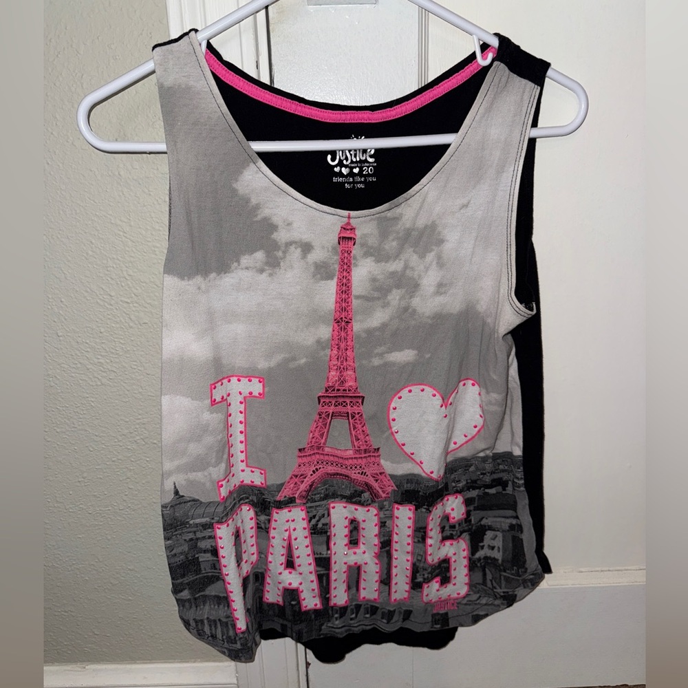 Justice Pink Black and Gray Paris Tank Top